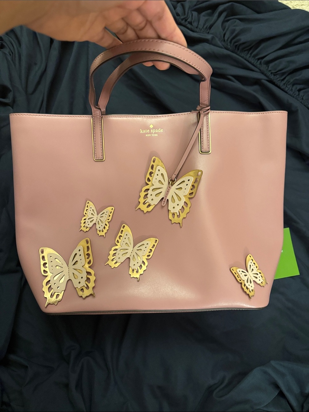 kate spade pink leather butterfly applique tote